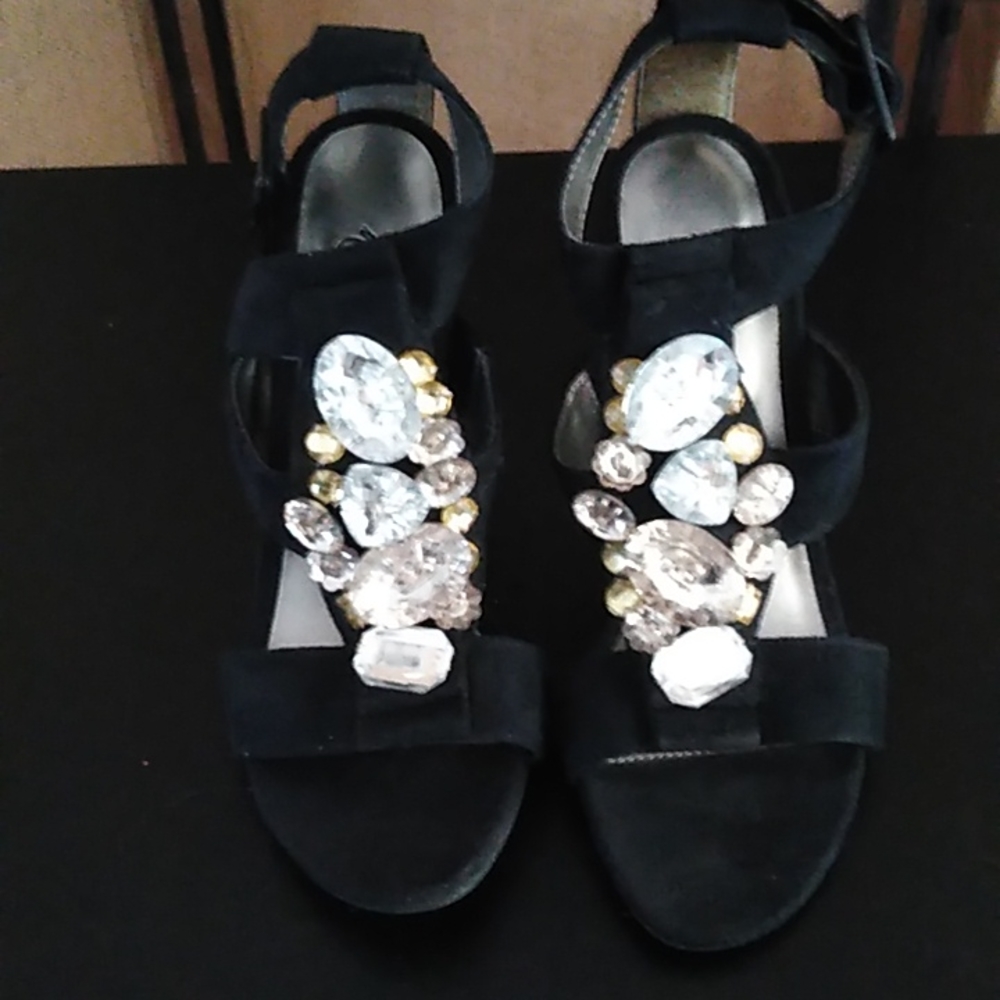 Black Suede Jeweled encrusted , size 6.5 Heels